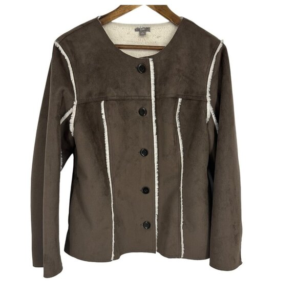 J Jill Women's Faux Suede and Sherpa Button Down Jacket Size M - Picture 1 of 8